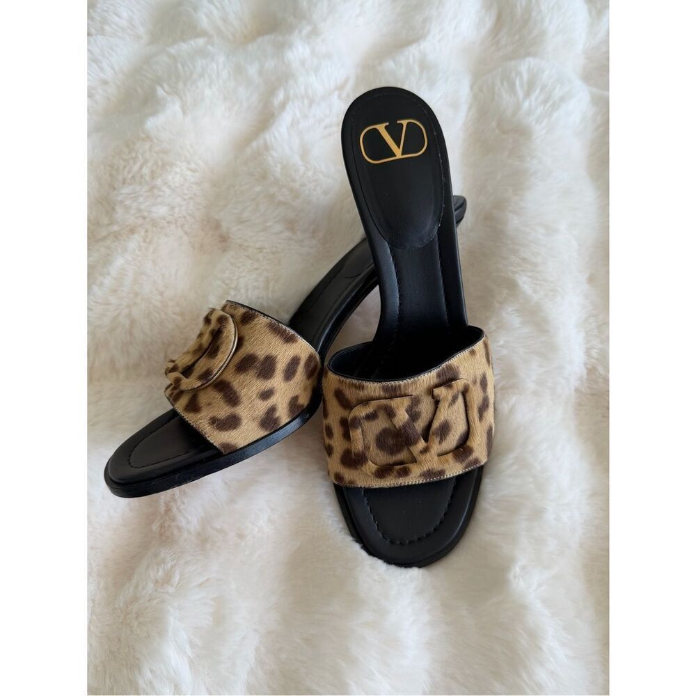 Valentino Garavani kitten heel Leopard Print Slide/ mule Sandals